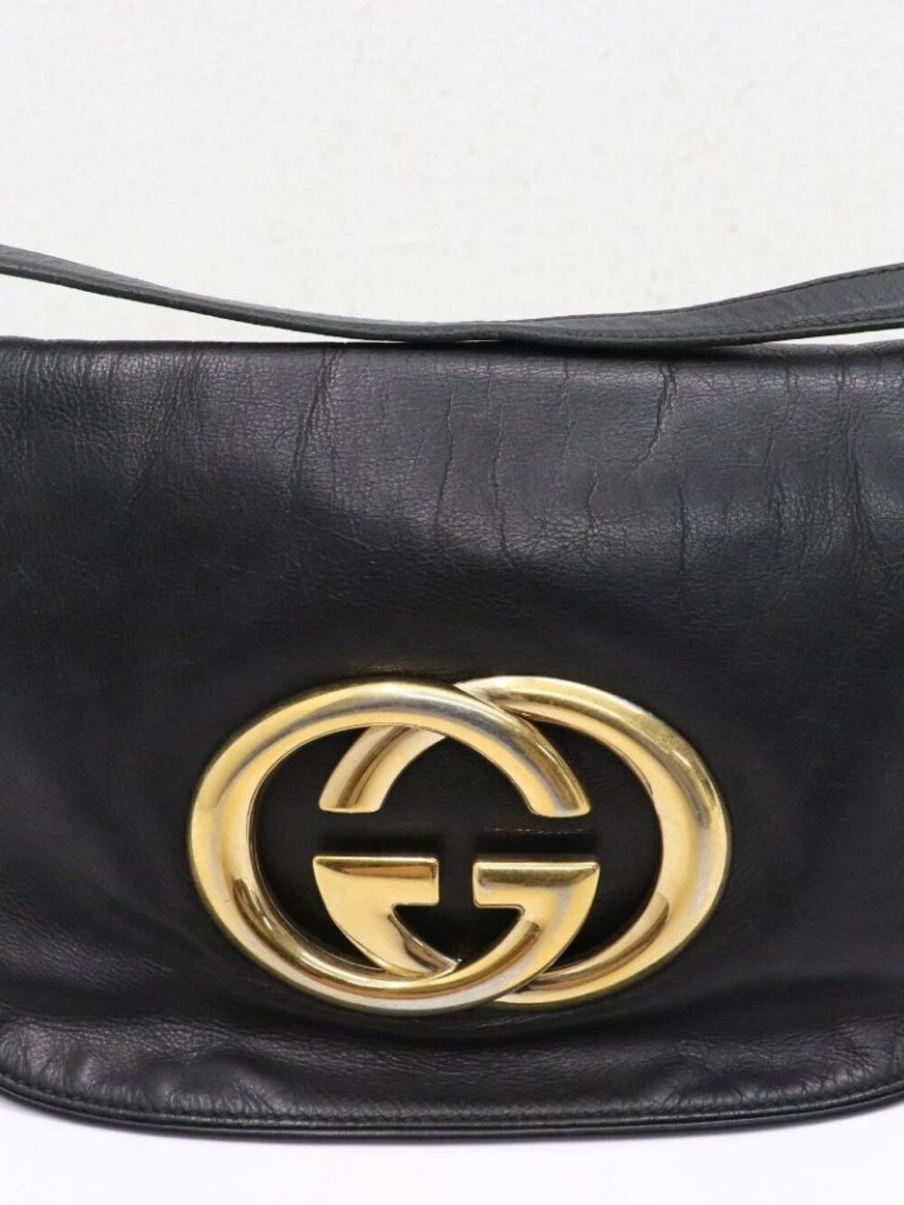 GUCCI Calfskin Small Britt Shoulder Bag Black 161727